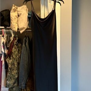 bebe Black Satin Slip Dress with Thin Straps